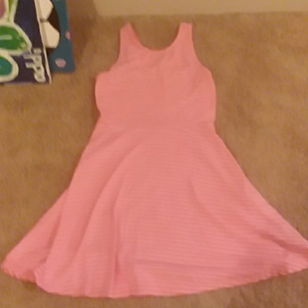 Girls pink dress with white strips size M